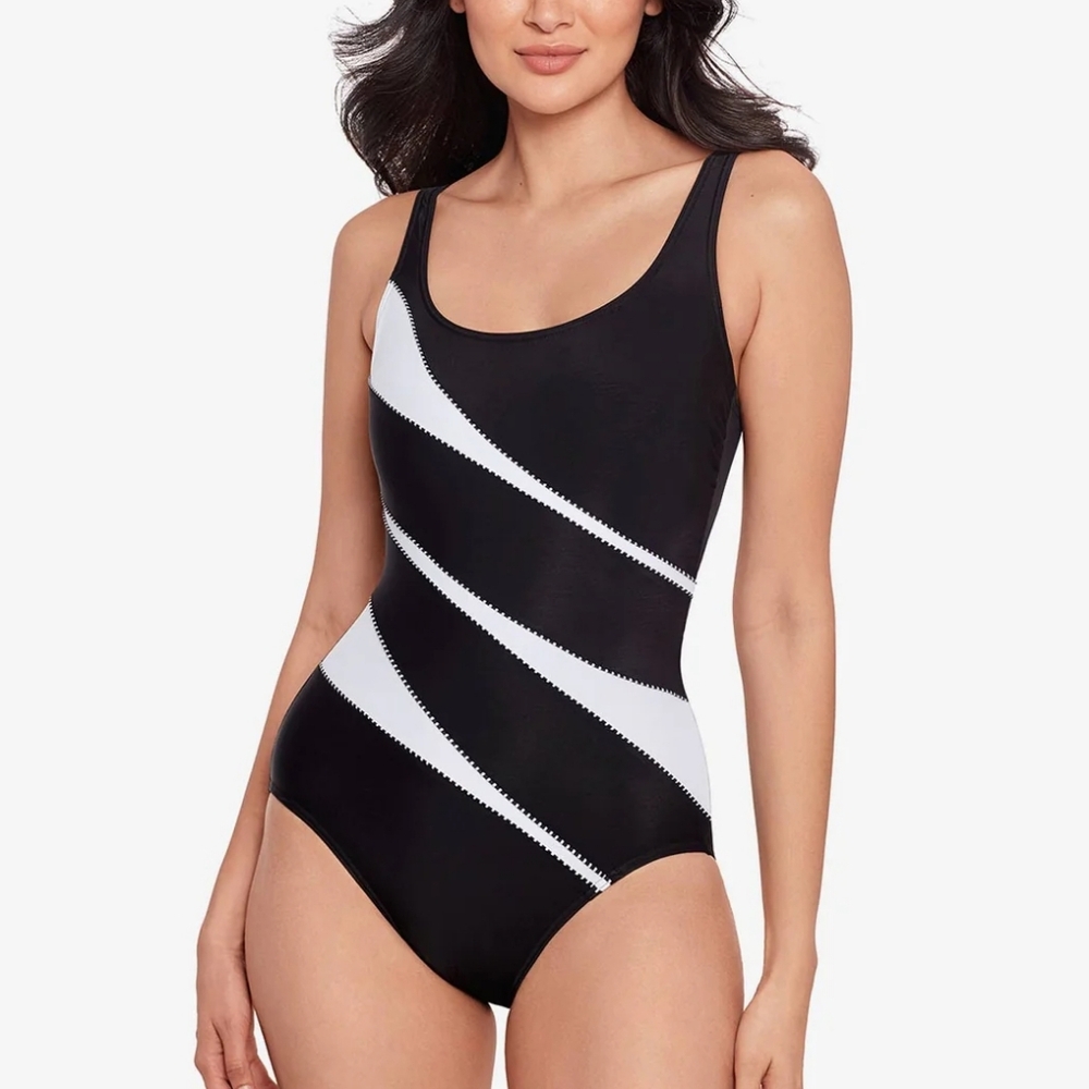 Miraclesuit Black & White Scoop Neck One-Piece Swimsuit